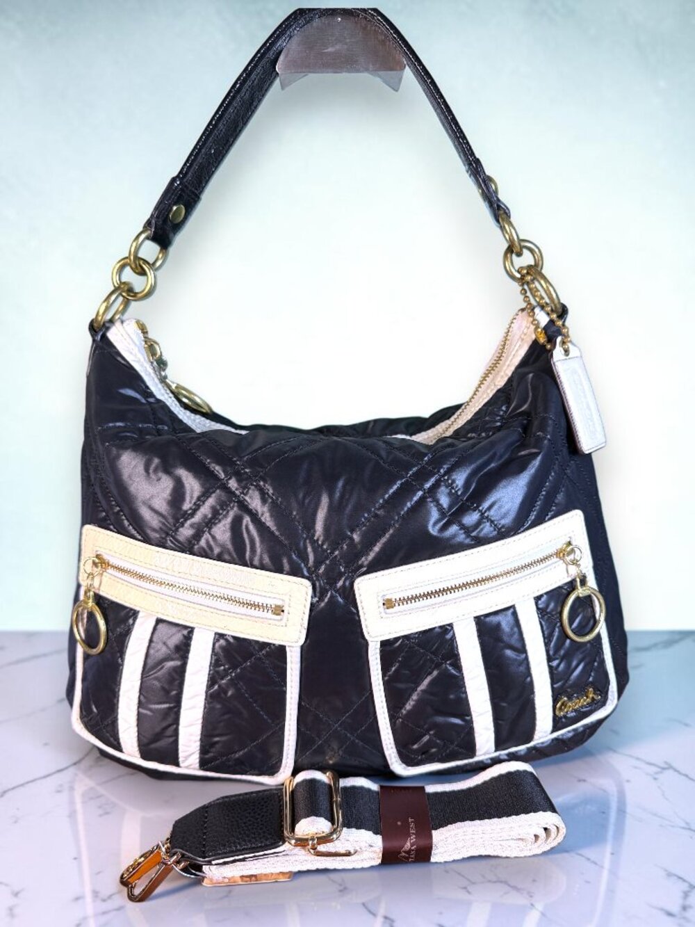 Coach Poppy Ski Bunny Y2K Quilted Nylon Patent Leather 2-Way Hobo Shoulder Bag